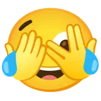 faccina che sbircia tra le dita + faccina con lacrime di gioia