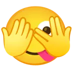 faccina che sbircia tra le dita + faccina che si lecca i baffi