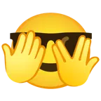 faccina che sbircia tra le dita + faccina con sorriso e occhiali da sole