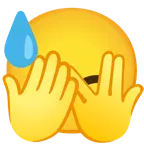 faccina che sbircia tra le dita + faccina abbattuta sudata