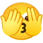 faccina che sbircia tra le dita + faccina che bacia