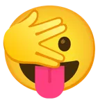 faccina che sbircia tra le dita + faccina che mostra la lingua