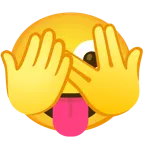 faccina che sbircia tra le dita + faccina che strizza gli occhi e mostra la lingua