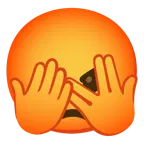 faccina che sbircia tra le dita + faccina accigliata