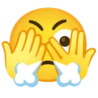 faccina che sbircia tra le dita + faccina che sbuffa