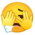 faccina che sbircia tra le dita + faccina che espira
