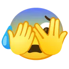 faccina che sbircia tra le dita + faccina sudata in ansia