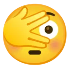 faccina che sbircia tra le dita + faccina imbarazzata