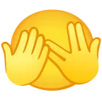 faccina che sbircia tra le dita + faccina senza bocca