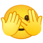 faccina che sbircia tra le dita + faccina con sorriso accennato