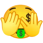 faccina che sbircia tra le dita + faccina avida di denaro