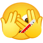 faccina che sbircia tra le dita + faccina con termometro