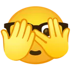 faccina che sbircia tra le dita + faccina nerd