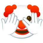 faccina che sbircia tra le dita + faccina pagliaccio