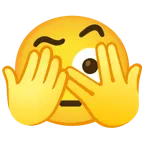 faccina che sbircia tra le dita + faccina con sopracciglia alzate
