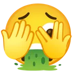 faccina che sbircia tra le dita + faccina che vomita