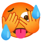 faccina che sbircia tra le dita + faccina accaldata
