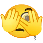 faccina che sbircia tra le dita + faccina con monocolo