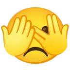 faccina che sbircia tra le dita + faccina imbronciata