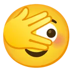faccina che sbircia tra le dita + faccina sorridente