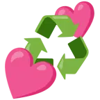 due cuori + simbolo del riciclaggio