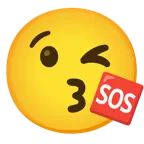 face blowing a kiss + SOS button