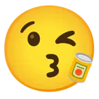 face blowing a kiss + canned food