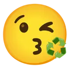 face blowing a kiss + recycling symbol