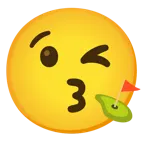 face blowing a kiss + flag in hole