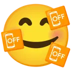 smiling face with hearts + mobile phone off