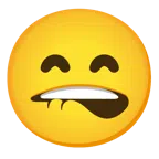 bocca che morde il labbro + faccina con sorriso e occhi sorridenti