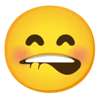 bocca che morde il labbro + faccina con occhi sorridenti