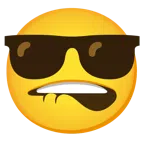 bocca che morde il labbro + faccina con sorriso e occhiali da sole