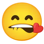 bocca che morde il labbro + faccina che bacia con occhi sorridenti