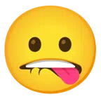 bocca che morde il labbro + faccina che mostra la lingua