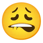 bocca che morde il labbro + faccina esausta