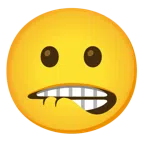bocca che morde il labbro + faccina con smorfia