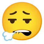 bocca che morde il labbro + faccina che espira