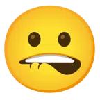 bocca che morde il labbro + faccina con sorriso accennato