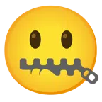 bocca che morde il labbro + faccina con bocca con cerniera