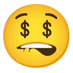 bocca che morde il labbro + faccina avida di denaro