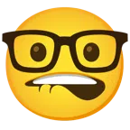 bocca che morde il labbro + faccina nerd