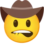 bocca che morde il labbro + faccina con cappello da cowboy