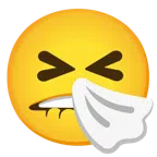 bocca che morde il labbro + faccina che starnutisce