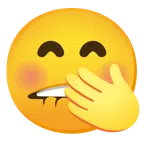 bocca che morde il labbro + faccina con mano sulla bocca
