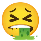 bocca che morde il labbro + faccina che vomita