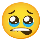 bocca che morde il labbro + faccina che trattiene le lacrime