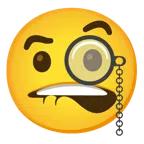 bocca che morde il labbro + faccina con monocolo