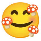 เห็ด + หน้ายิ้มพร้อมกับหัวใจหลายดวง