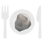 หิน + จานพร้อมส้อมและมีด